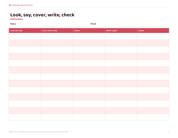 Preview of Printable Look Say Cover Write Check Sheet